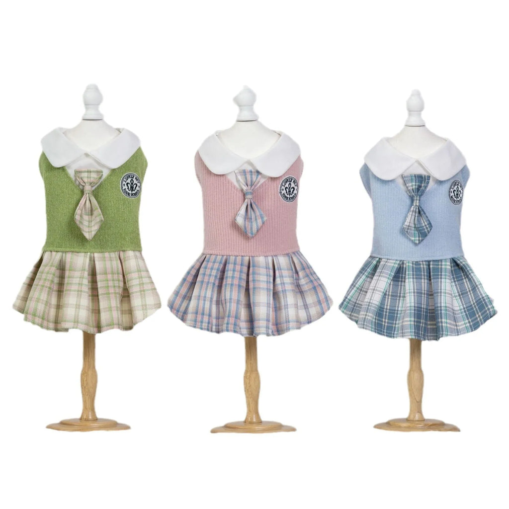 Tartan pattern skirt for small dogs or cats in polyester fabric, shown in pink colour.