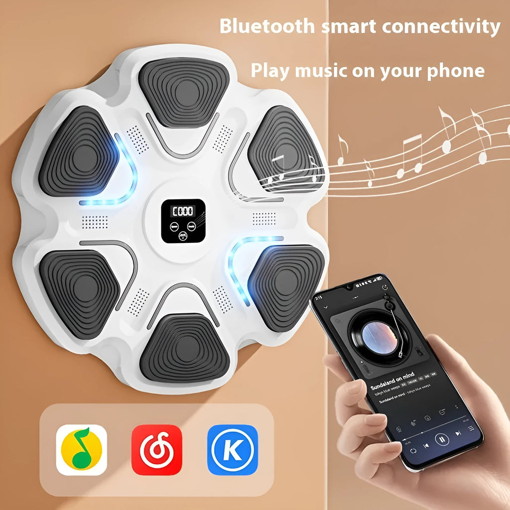 Wall-mounted electronic boxing target with black and white smart focus gloves for adults and children.