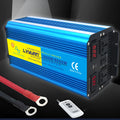 Blue 3000W pure sine wave car power inverter with digital displays and UK sockets