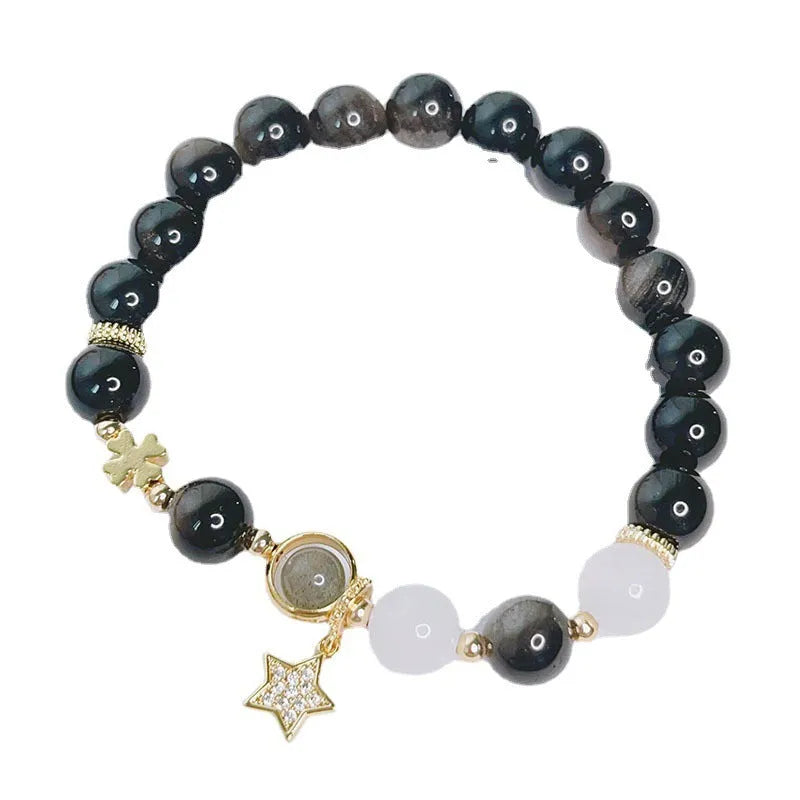 Women's electroplated silverstone bracelet in sweet cool style showing flowers, love and star pattern options