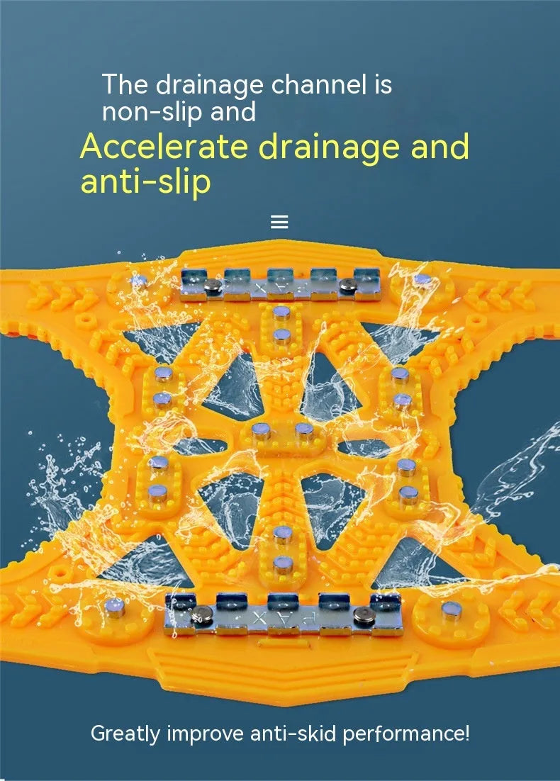 Universal armoured steel anti-skid chain for cars and SUVs with tools, shovel and gloves
