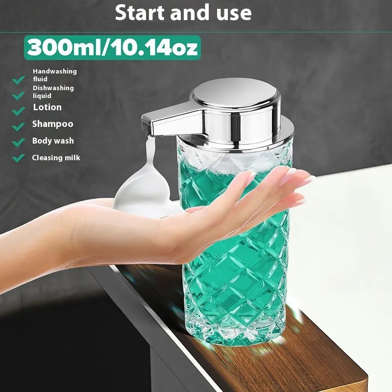 Automatic soap dispenser with silver finish and USB charging port