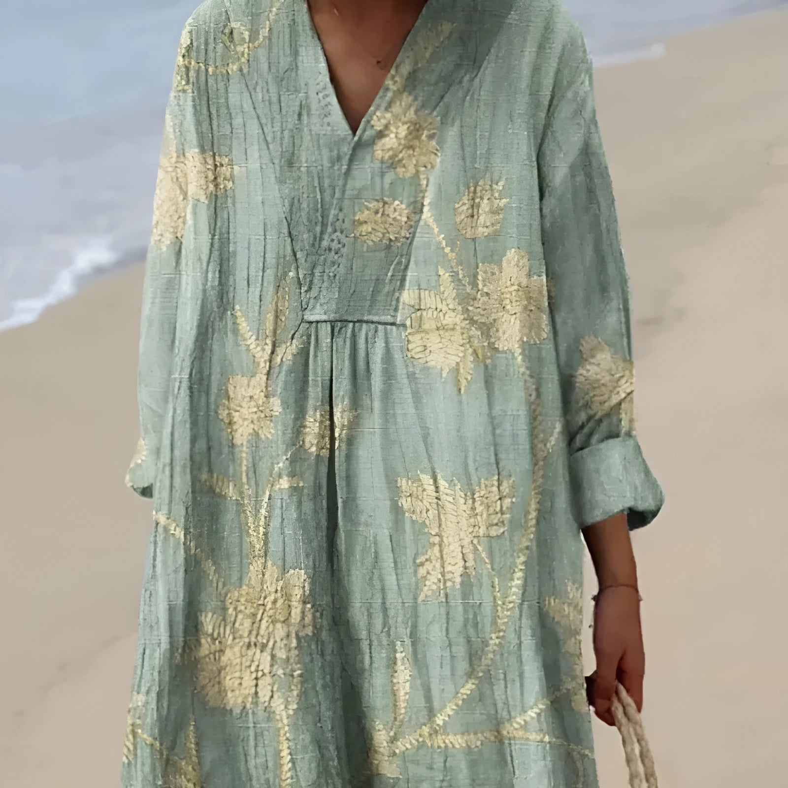 Floral 3D printed shirt dress with wide waist princess silhouette in casual Japanese Korean style