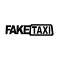 FAKE TAXI text on a 20cm by 8cm yellow, black, and white waterproof PET car sticker.