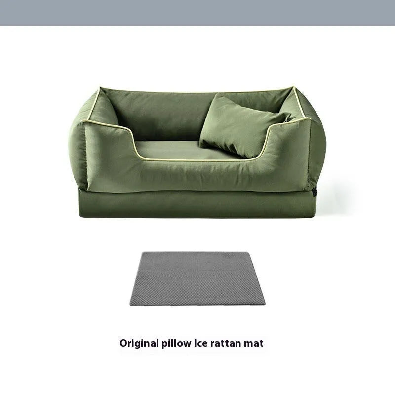 Waterproof outdoor dog kennel with removable cover in dark green colour with included mat pillow