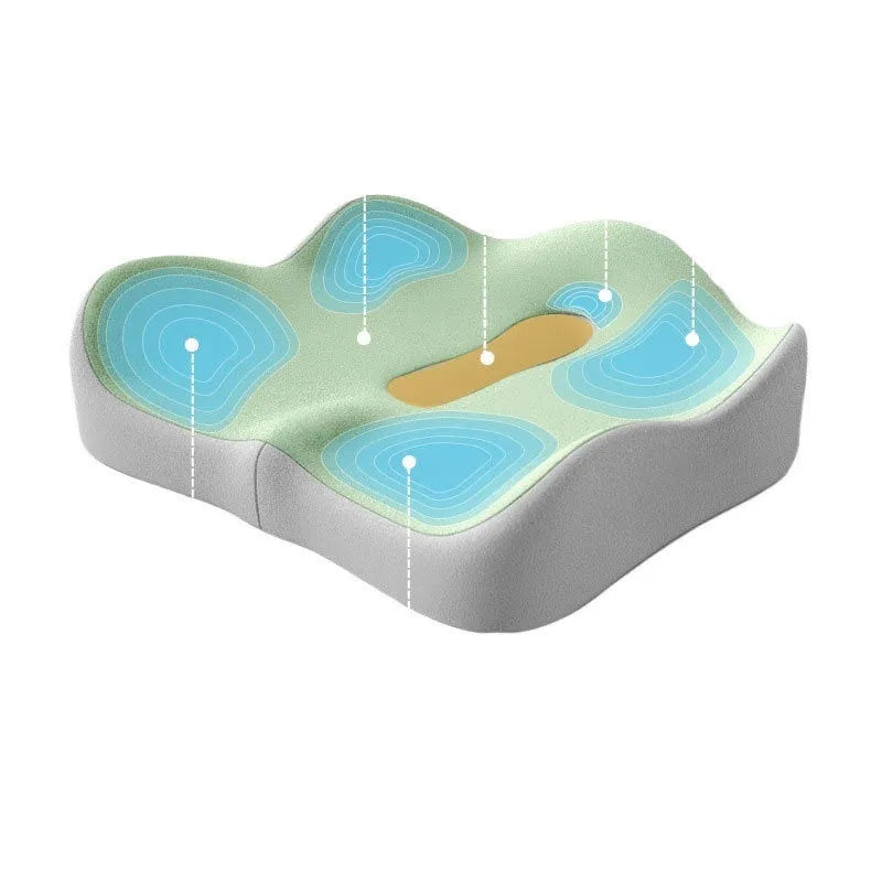 Memory foam waist and tailbone support seat cushion in a blue and grey colour combination.