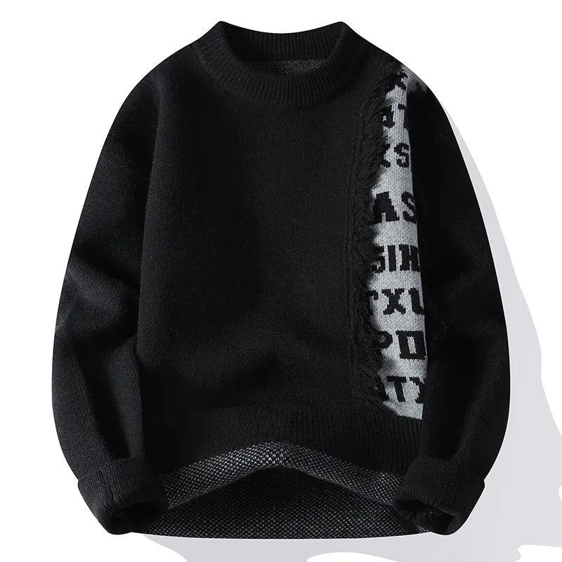 Men's loose fit knitted pullover sweater with ribbed hem in four colour options