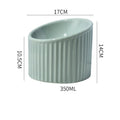 Ceramic elevated cat bowl in green colour with raised feeding design