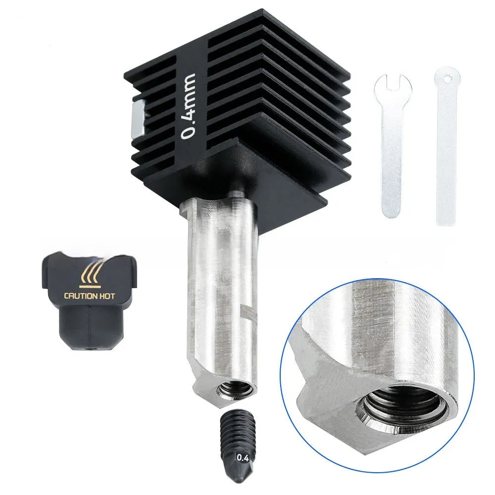 Hardened steel hot end nozzle assembly for A1 Mini 3D printer with four nozzle sizes
