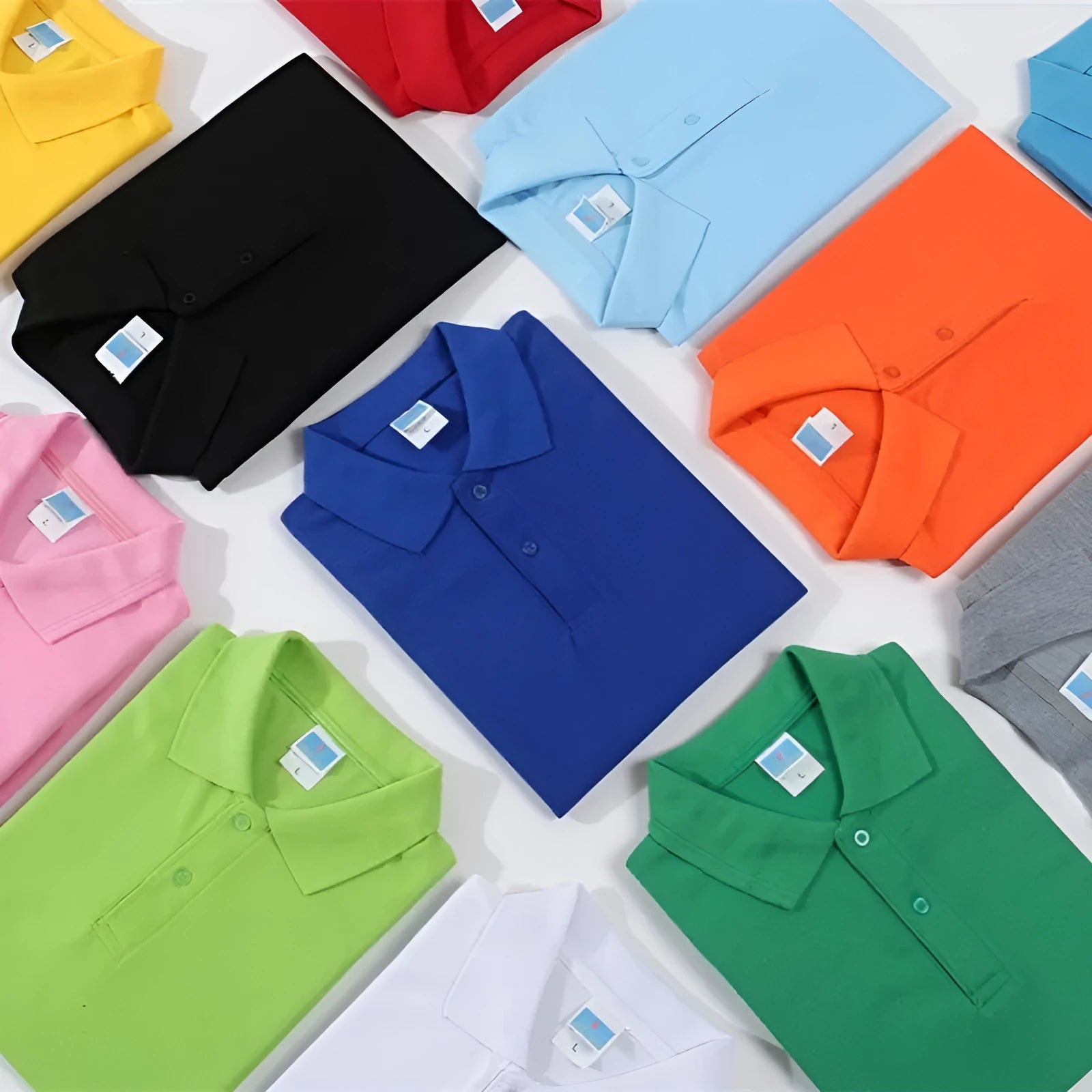 Short-sleeved cotton work shirt for embroidery in various colours and sizes.
