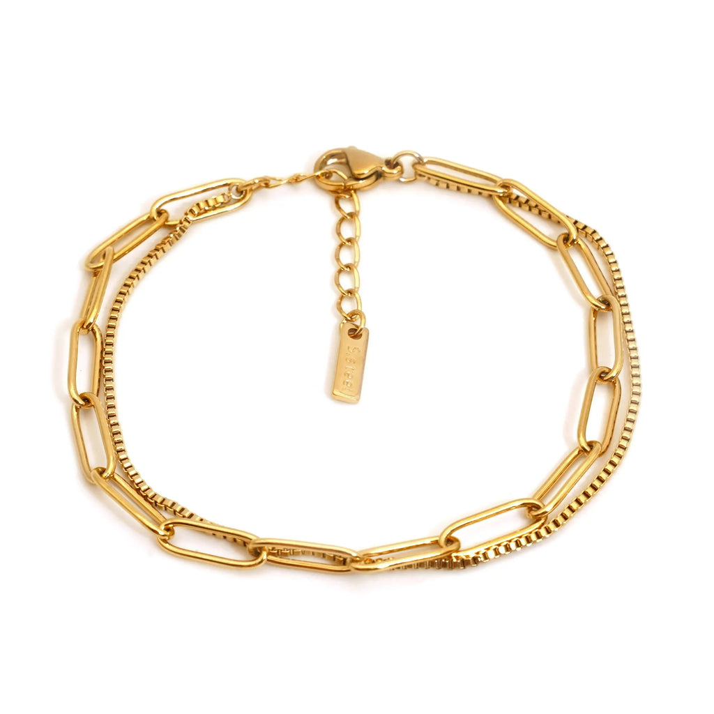 Double layer titanium steel women's bracelet with geometric design and electroplated finish