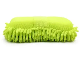 Silvery green chenille microfiber car wash sponge on a white background.