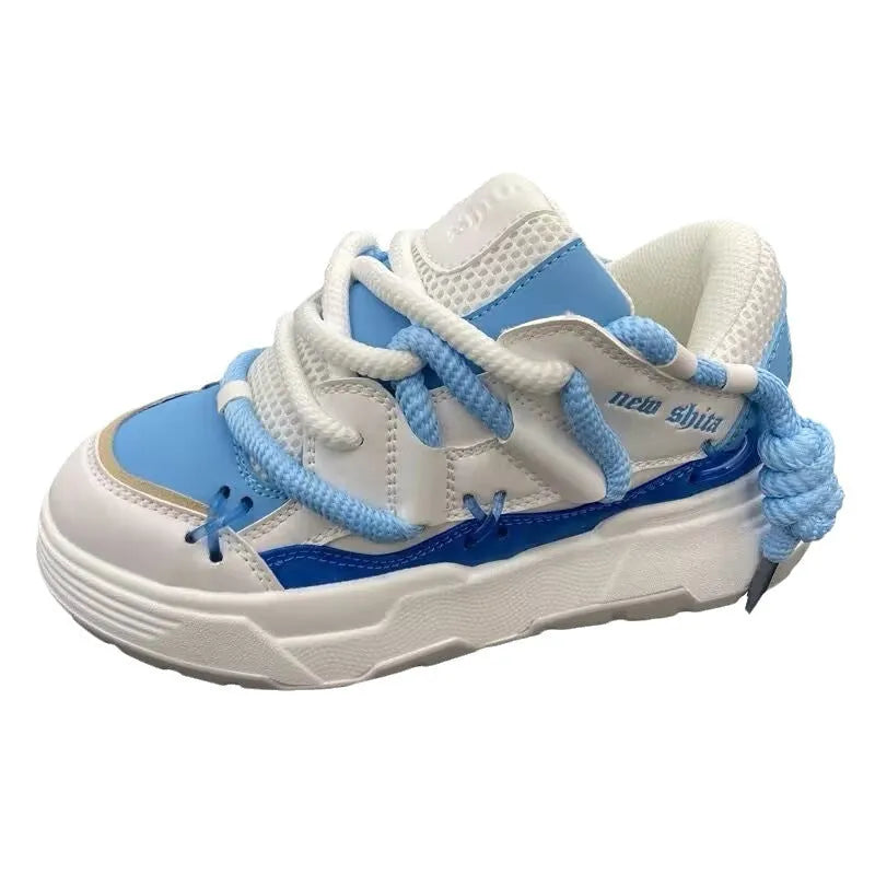Women's grey retro platform sneakers with thick rubber soles and 6-8cm heel height