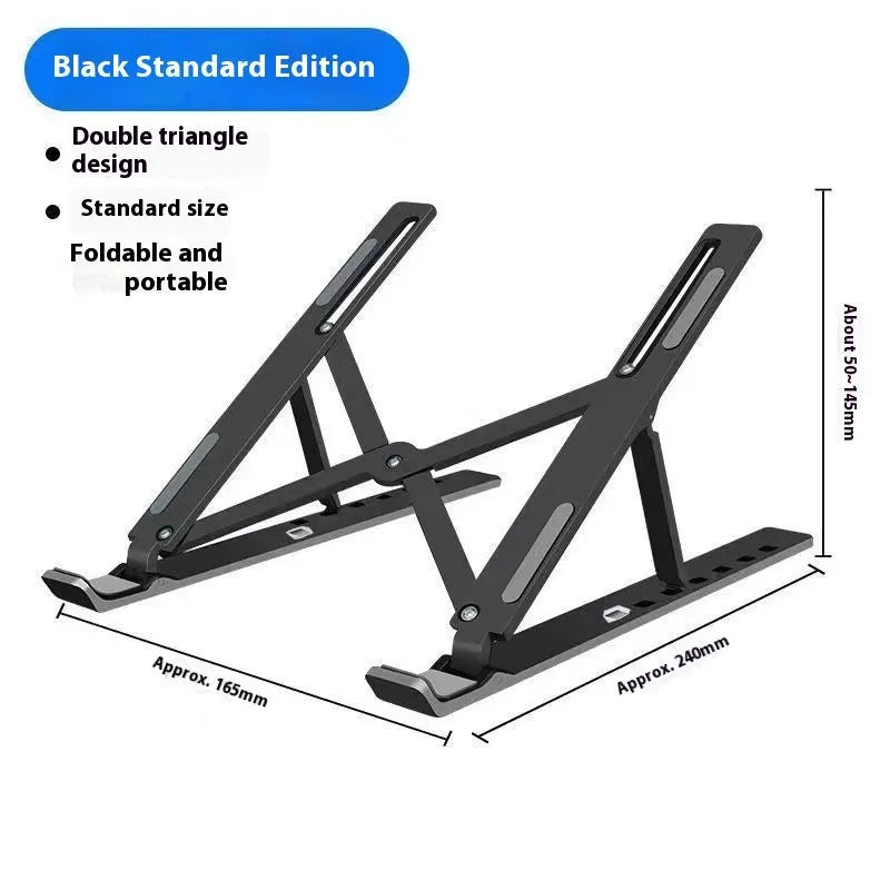 Silver aluminium alloy folding laptop stand with silicone padding for 16-18 inch devices