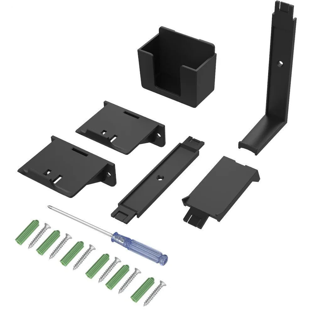 White ABS plastic wall hook holding a PS5 controller and headphones