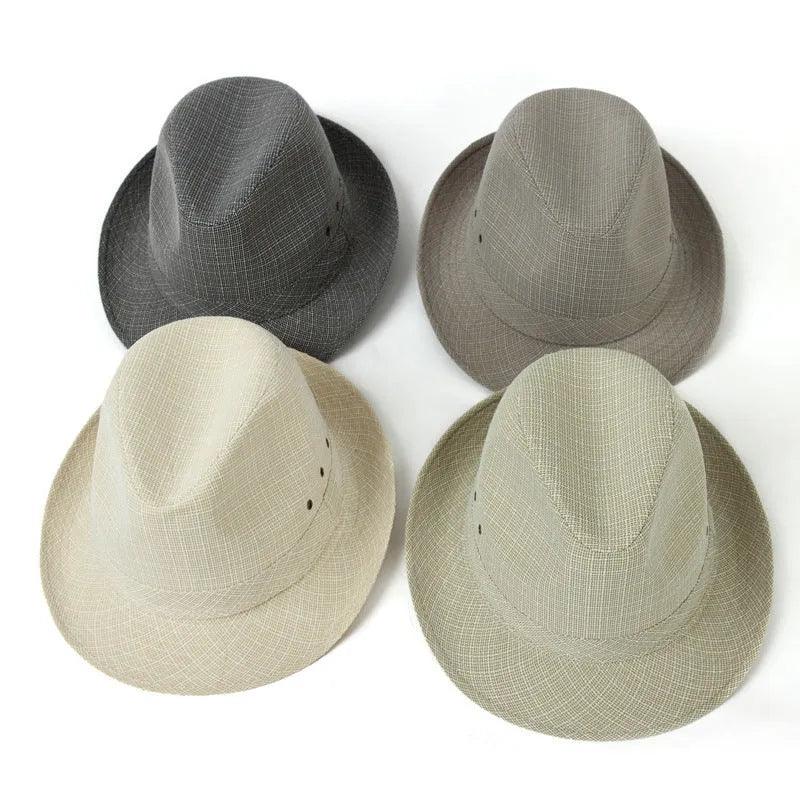 Classic wool felt fedora trilby hat for men on a stand, shown in navy blue.