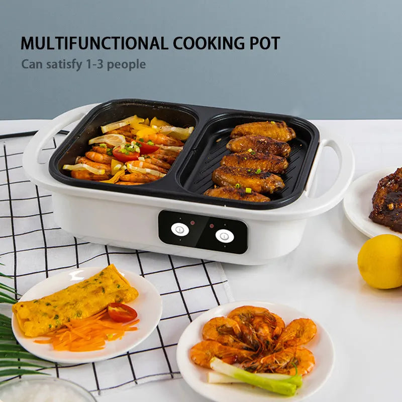 Green or white household electric hot pot appliance with mechanical controls for 2-3 people.
