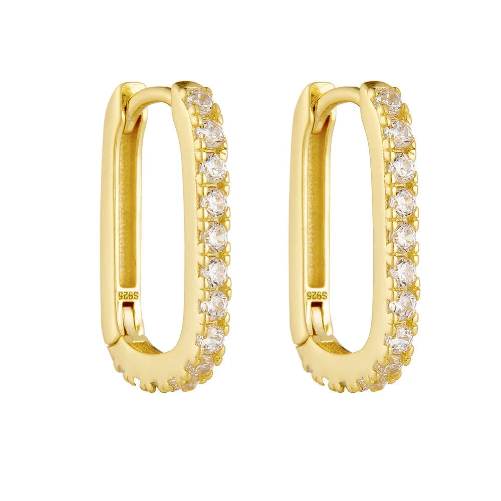 S925 sterling silver geometric ear clip earrings with oval zircon stones in yellow and white colour options
