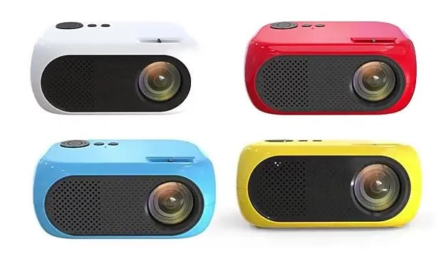 M24 micro mini portable LED projector in gold or white with compact ABS plastic build