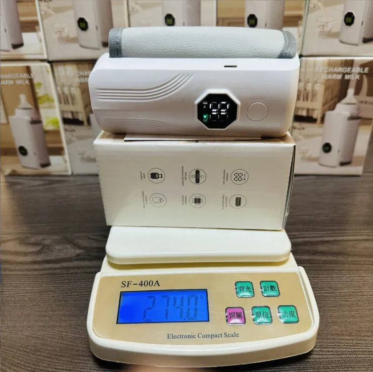 Grey and white car-powered electric milk warmer with ABS polypropylene construction for vehicle use