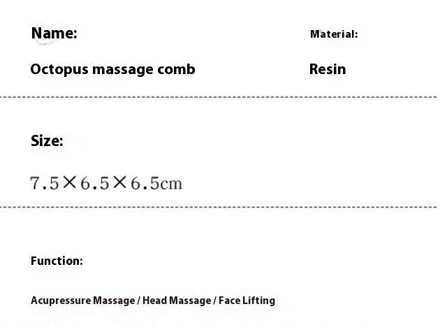 Small pink octopus-shaped natural resin massage comb with storage bag for facial meridian pressure.