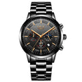 Men's quartz sports watch with Black and Rose Red Gold colour combination showing 12mm thickness