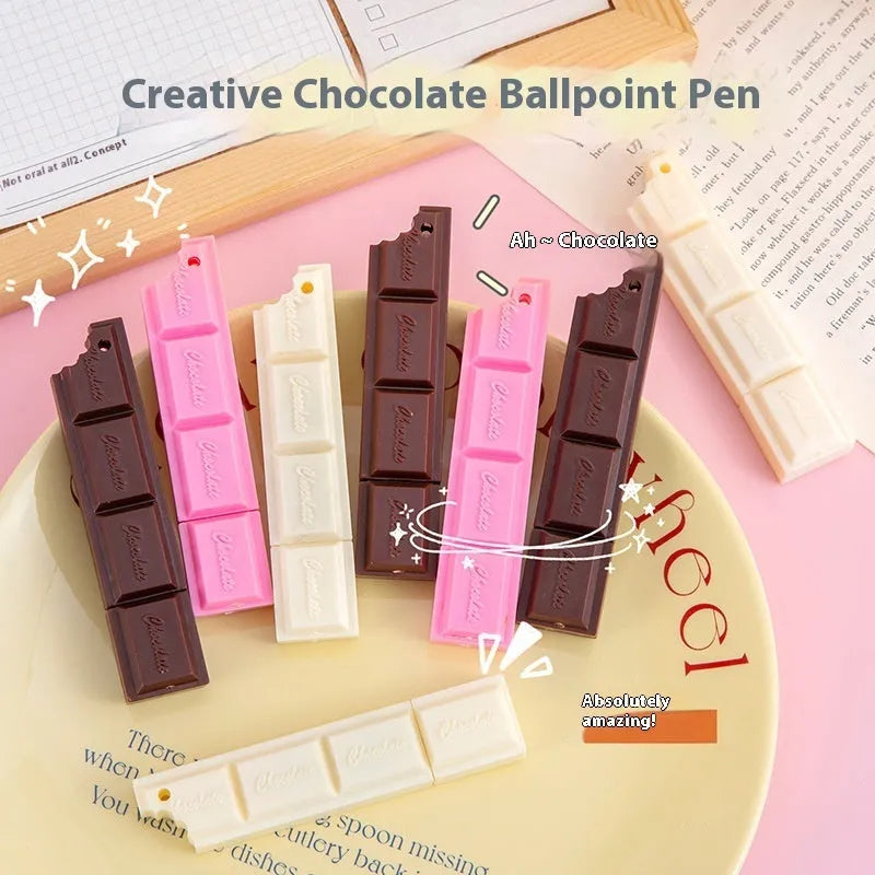Chocolate cartoon ballpoint pen with 0.5mm bullet tip showing pink beige brown colour options
