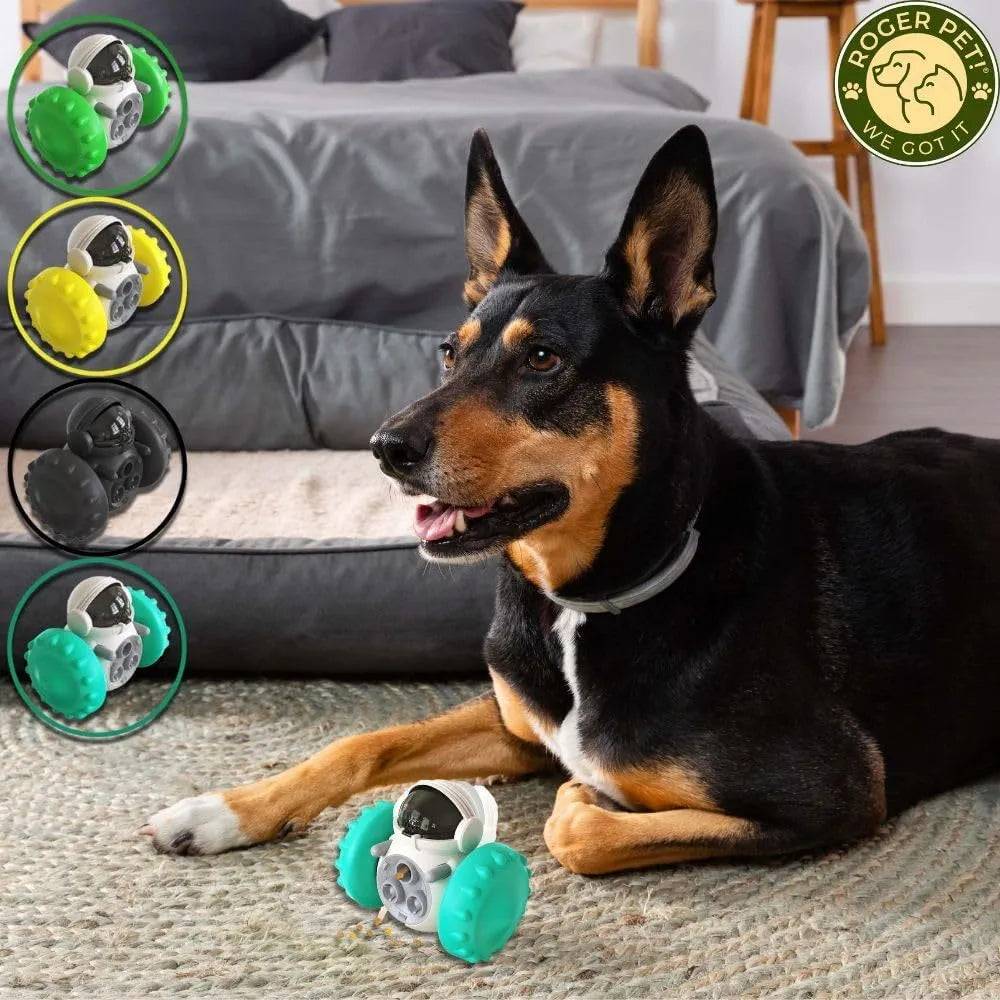 Self-balancing pet treat dispenser toy in robot design for small dogs and cats