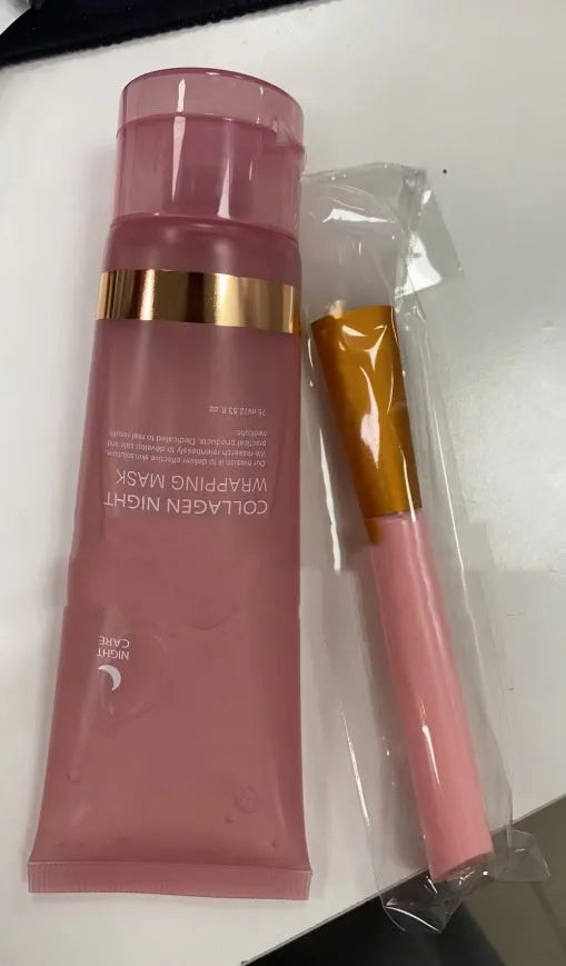 Collagen night mask 75ml bottle with application brush for firming elasticity skincare