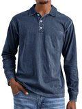 Retro washed distressed long sleeve polo shirt with lapel collar in Army Green