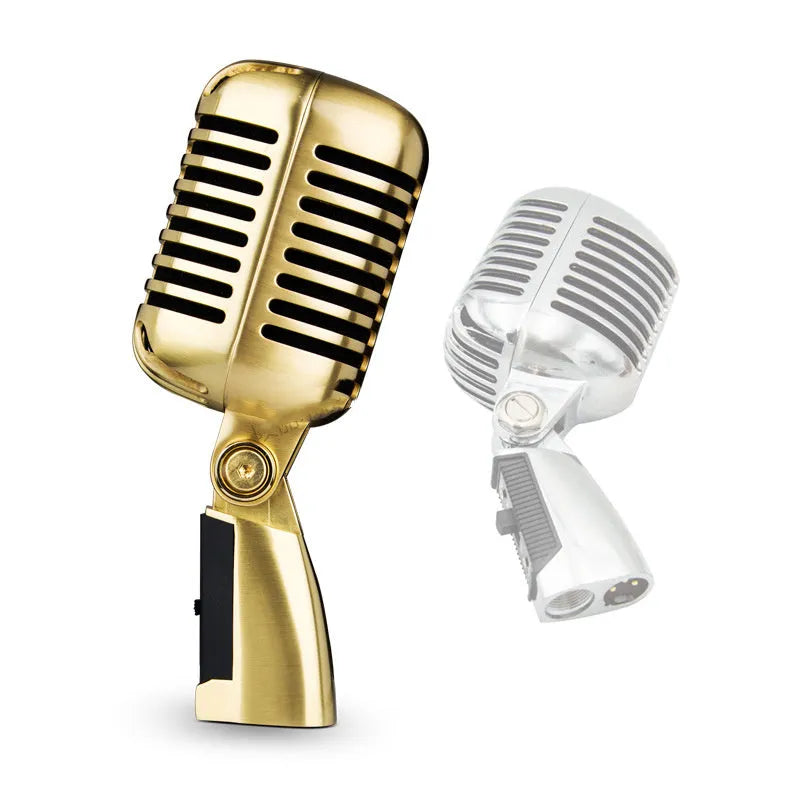 All-metal dynamic stage microphone in gold, silver, and rose gold colours with heart-shaped directivity