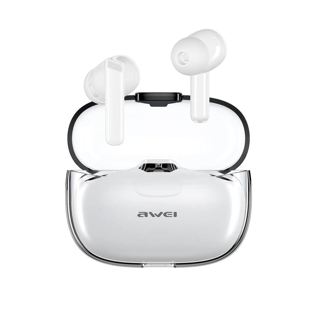 TWS Bluetooth earbuds in T52 transparent black with PC ABS housing and 10m range