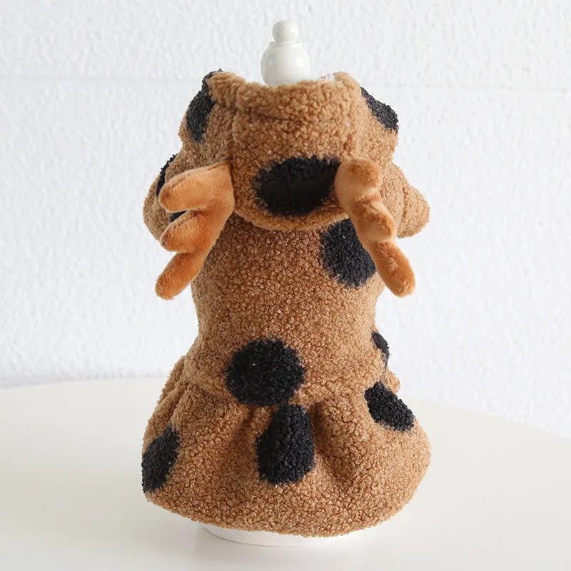 Polka dot dog and cat clothing in skirt or four-legged styles sizes XS to XL
