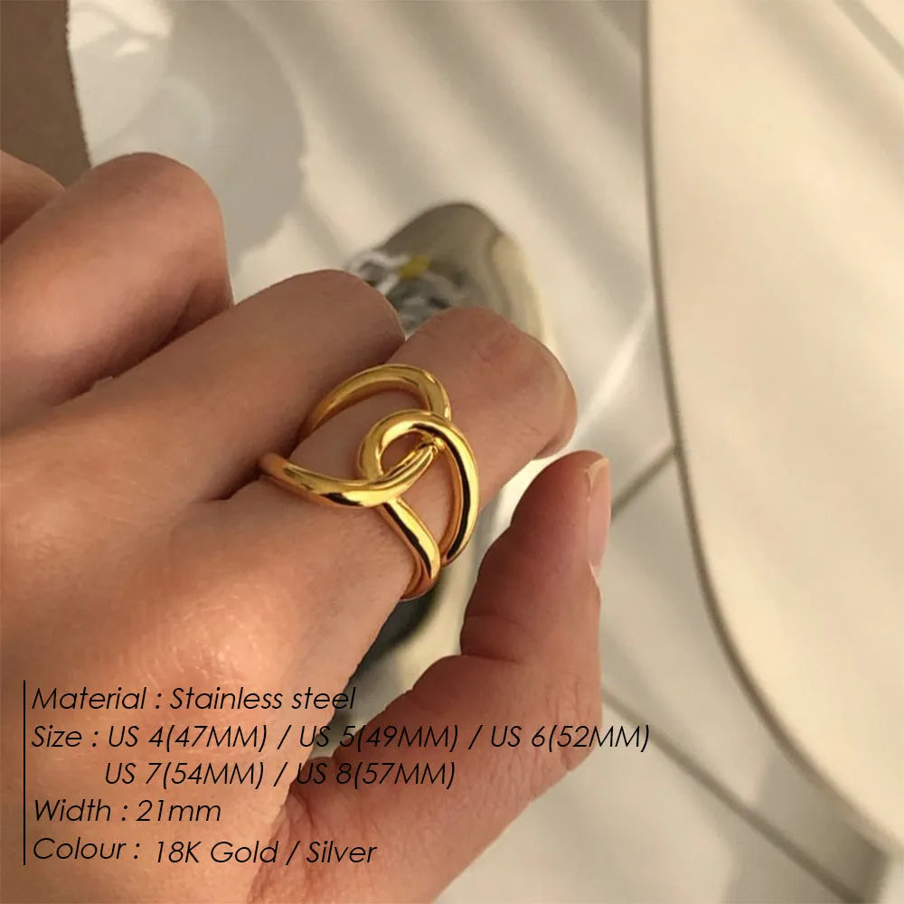 Adjustable knotted ring for women showing geometric U-shape design with line detailing