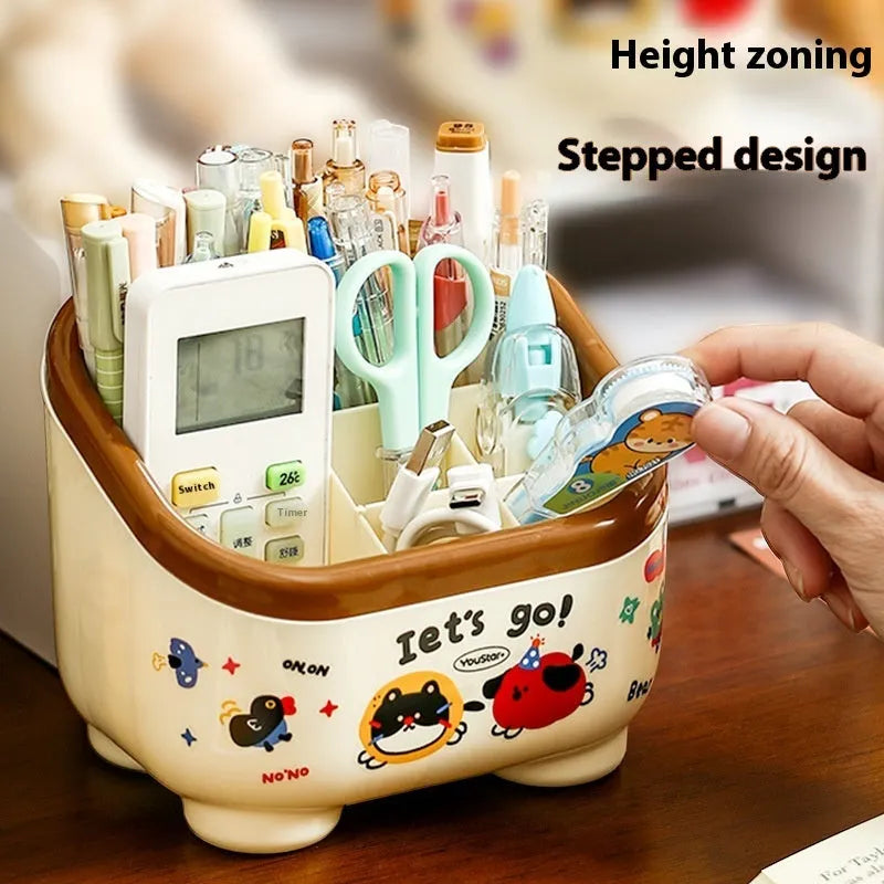 Cartoon-style red and brown plastic desktop storage organiser with grid compartments and 2L capacity.