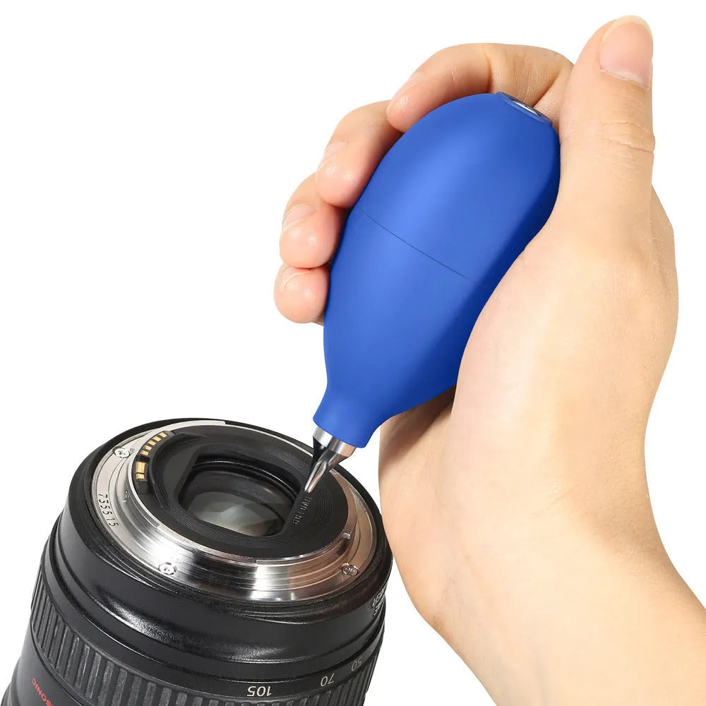 Blue rubber air blower cleaning tool for camera lenses and phone screens