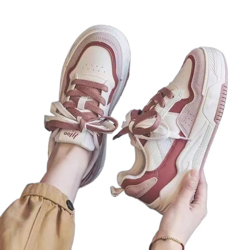 Spring women's sneaker low top shoe in pink colour with rubber sole