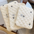 Nylon notebook storage bag with rhombus embroidery and bow detail in multiple colour options