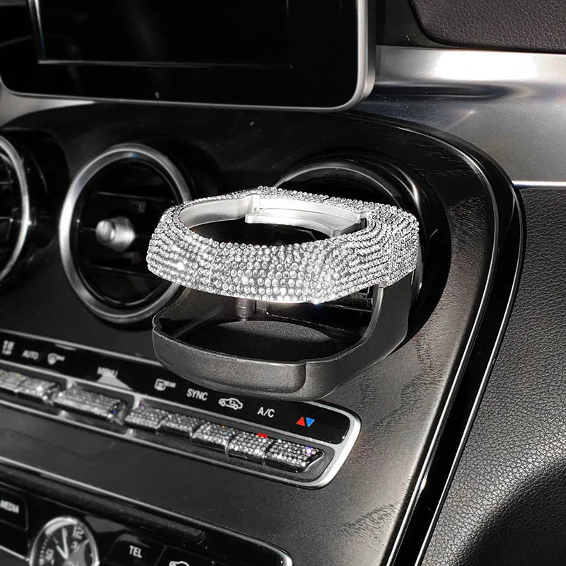 Car interior water cup bracket with rhinestone decoration mounted on air vent