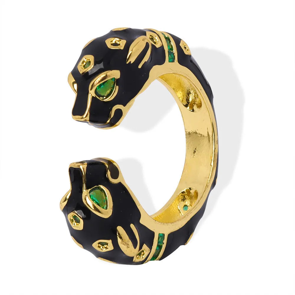 Geometric open ring with black electroplated cheetah pattern, size no.7 copper jewellery