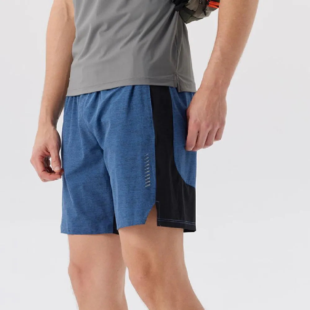 Men's forest green spandex casual shorts with mid waistband laid flat