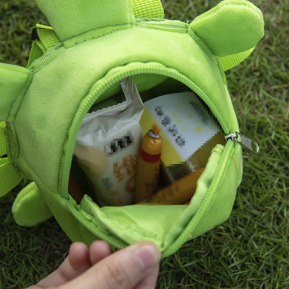 Turtle shaped dog backpack harness in velvet with metal zipper showing brown colour option