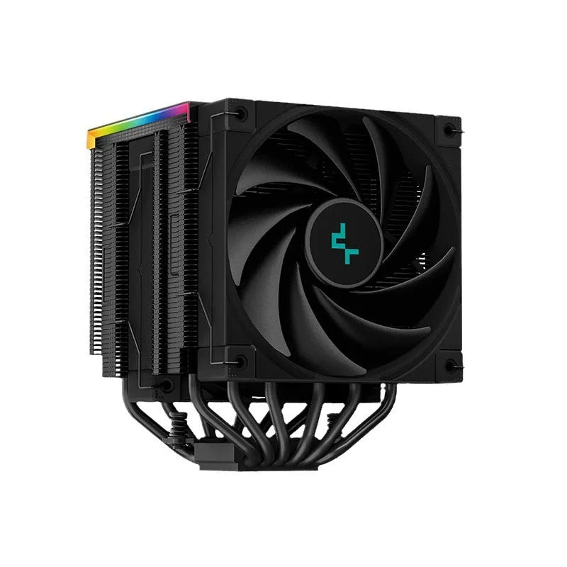 Black twin tower CPU air cooler with digital temperature display and dual fans