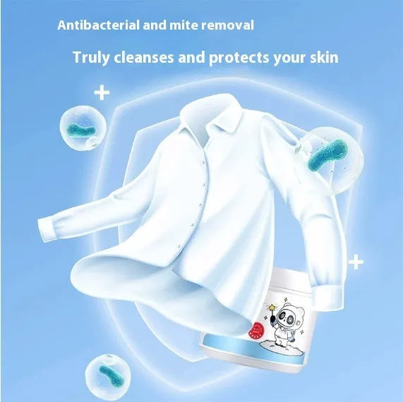 Bottle of biological enzyme bubble powder laundry detergent for down jackets and delicate fabrics.