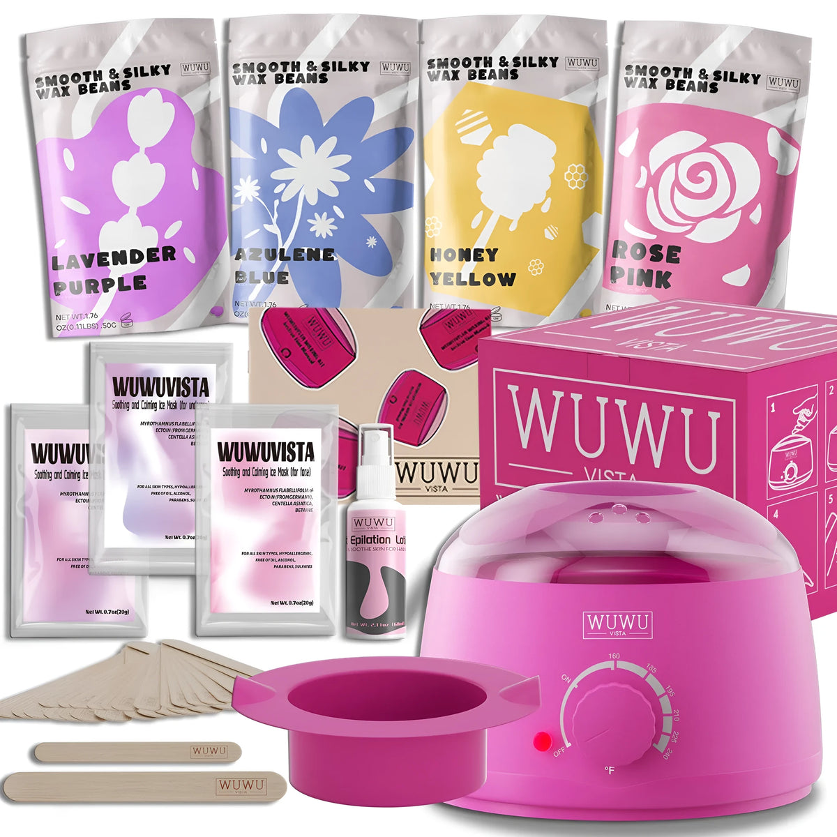 29-piece gold-standard hard wax kit with 200ml warmer, wax beads, and facial and body sticks for Brazilian hair removal