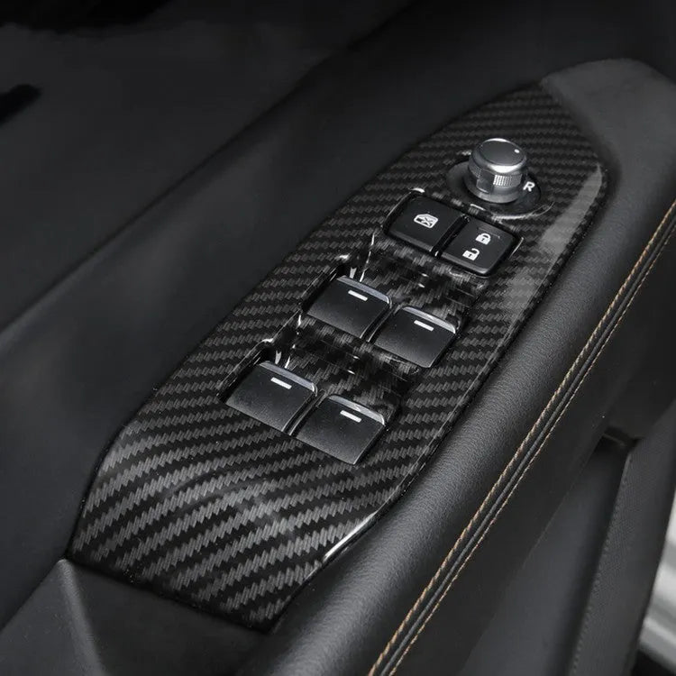 Black carbon fibre pattern ABS plastic steering wheel trim frames, left and right pair with adhesive backing
