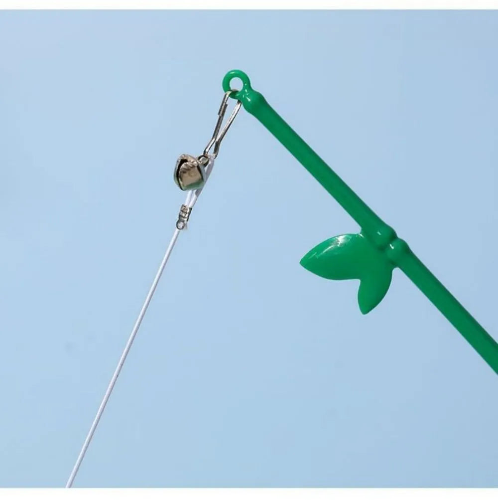 Green interactive cat wand toy with feather and bell refills for feline play