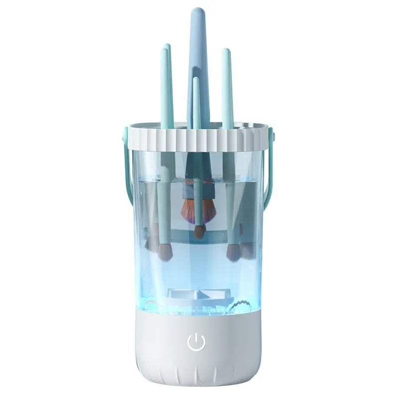 White plastic USB rechargeable electric makeup brush cleaner with compact 24x10x11 cm dimensions