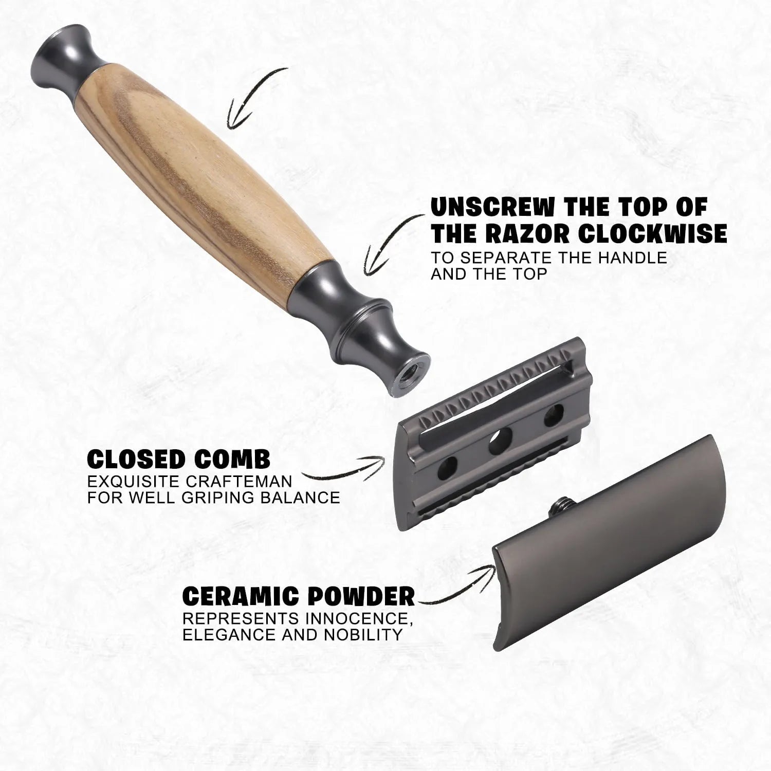 Men's copper manual shaving razor with olive wood handle and aluminium alloy razor holder