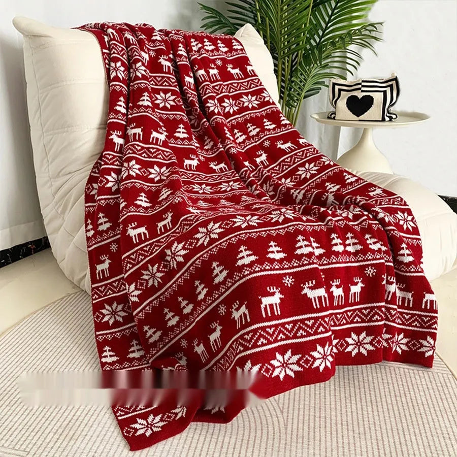 Personalised acrylic Christmas blanket with snowflake or reindeer pattern, shown in two size options.